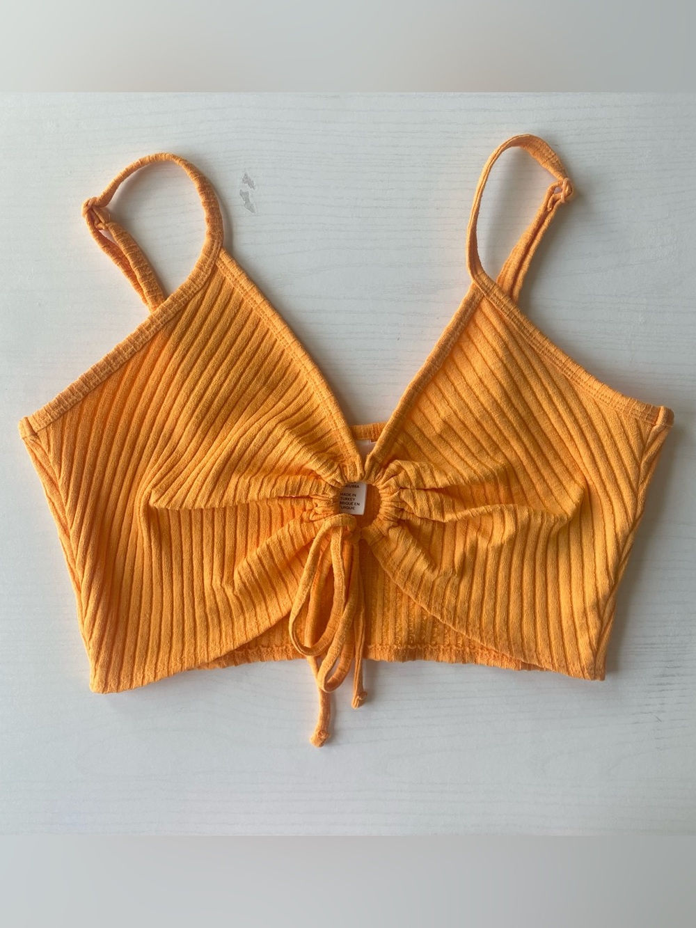 H&M Orange Ribbed Tie-Front Crop Top